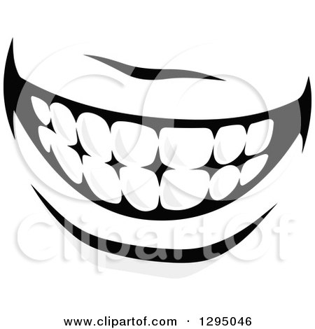 Clipart of a Grayscale Mouth Showing Teeth 3 - Royalty Free Vector