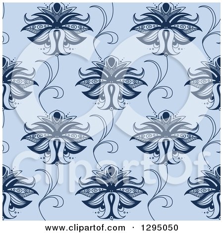 Clipart of a Background Pattern of Seamless Henna Flowers on Blue - Royalty Free Vector Illustration by Vector Tradition SM