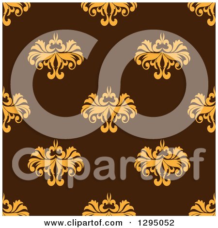 Clipart of a Seamless Pattern Background of Vintage Yellow Floral on Brown - Royalty Free Vector Illustration by Vector Tradition SM