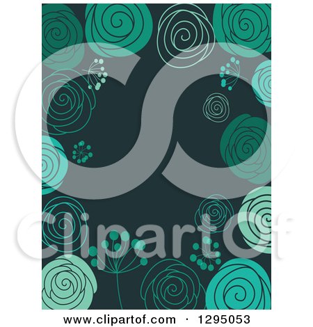 Clipart of a Doodled Green Floral Background with Text Space on Teal - Royalty Free Vector Illustration by Vector Tradition SM