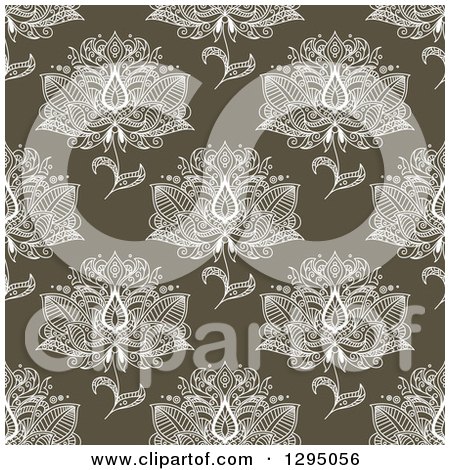 Clipart of a Background Pattern of Seamless White Henna Flowers on Olive Green - Royalty Free Vector Illustration by Vector Tradition SM