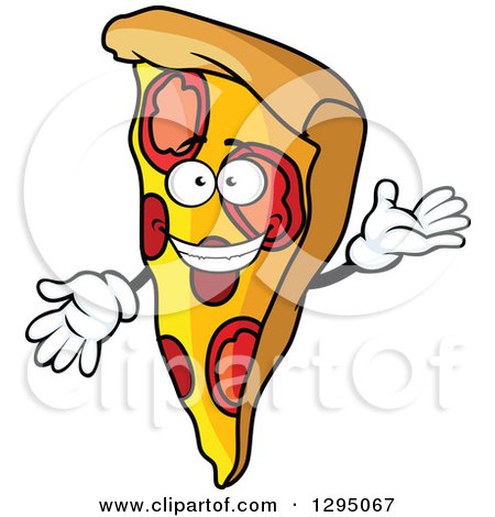 Clipart of a Pizza Slice Character Presenting - Royalty Free Vector Illustration by Vector Tradition SM
