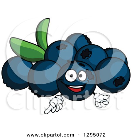 Clipart of a Cartoon Happy Blueberry Character Pointing - Royalty Free Vector Illustration by Vector Tradition SM