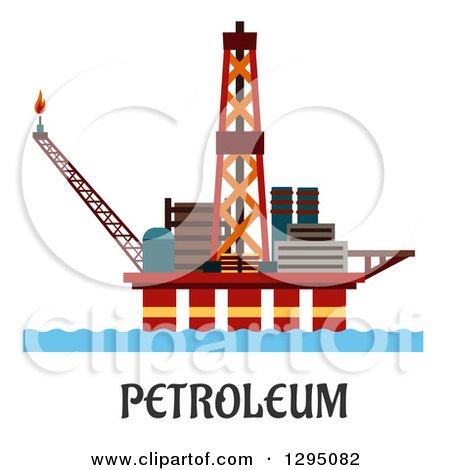 Clipart of an Oil Platform over Petroleum Text - Royalty Free Vector Illustration by Vector Tradition SM