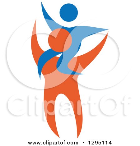 Clipart of a Blue and Orange Father and Son on His Shoulders - Royalty Free Vector Illustration by Vector Tradition SM