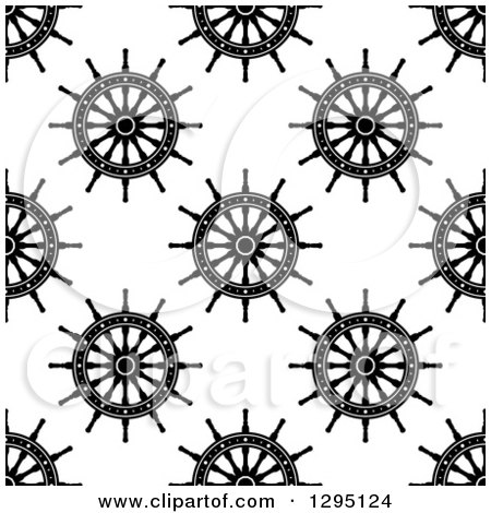 Clipart of a Seamless Pattern Background of Black and White Ship Helm Steering Wheels 2 - Royalty Free Vector Illustration by Vector Tradition SM
