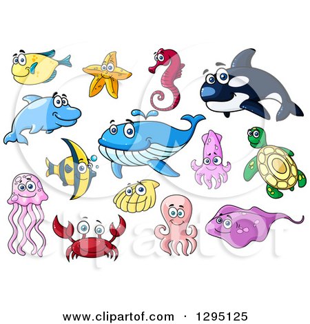 Clipart of Cartoon Happy Sea Creatures - Royalty Free Vector Illustration by Vector Tradition SM