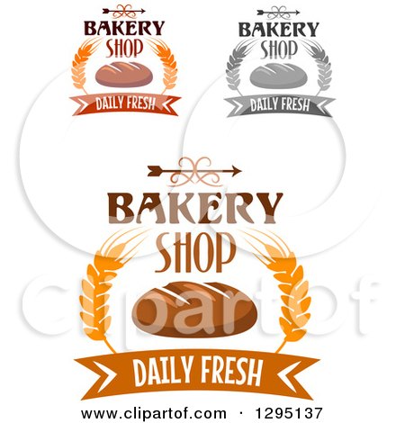 Clipart of Swirls and Arrows over Bakery Shop Daily Fresh Text with Bread and Wheat - Royalty Free Vector Illustration by Vector Tradition SM