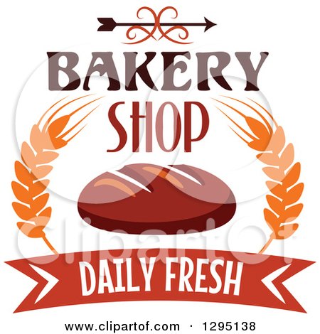 Clipart of a Swirl and Arrow over Bakery Shop Daily Fresh Text with Bread and Wheat - Royalty Free Vector Illustration by Vector Tradition SM