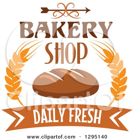 Clipart of a Swirl and Arrow over Bakery Shop Daily Fresh Text with Bread and Wheat 2 - Royalty Free Vector Illustration by Vector Tradition SM