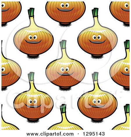Clipart of a Seamless Background Pattern of Cartoon Happy Yellow Onions - Royalty Free Vector Illustration by Vector Tradition SM