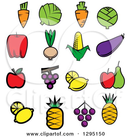Clipart of Cartoon Vegetables and Fruits - Royalty Free Vector Illustration by Vector Tradition SM