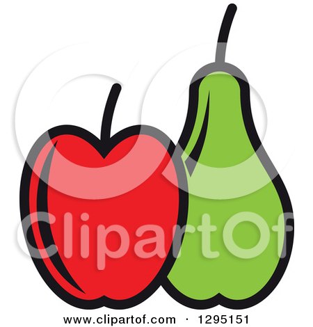 Clipart of a Cartoon Red Apple and Green Pear - Royalty Free Vector Illustration by Vector Tradition SM