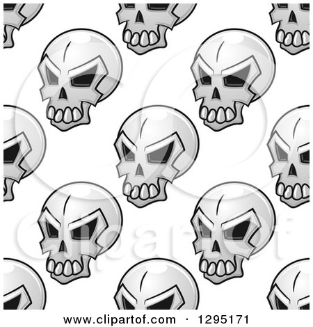 Clipart of a Seamless Pattern Background of Grayscale Monster Skulls 2 - Royalty Free Vector Illustration by Vector Tradition SM