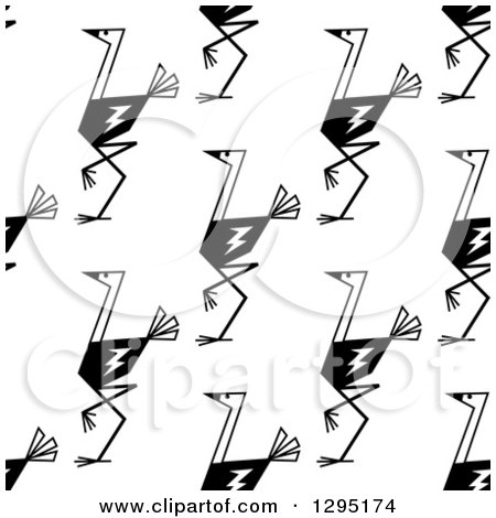 Clipart of a Seamless Background Pattern of Black and White Sketched Ostriches - Royalty Free Vector Illustration by Vector Tradition SM