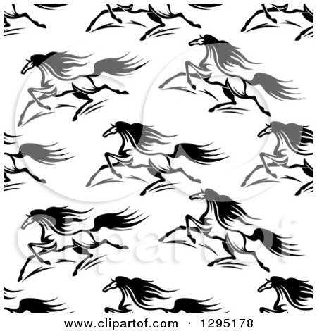 Clipart of a Seamless Pattern Background of Black and White Running Horses 2 - Royalty Free Vector Illustration by Vector Tradition SM