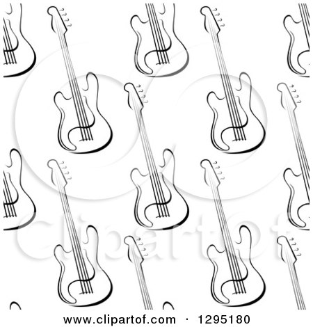 Clipart of a Seamless Background Pattern of Black and White Sketched Electric Guitars - Royalty Free Vector Illustration by Vector Tradition SM