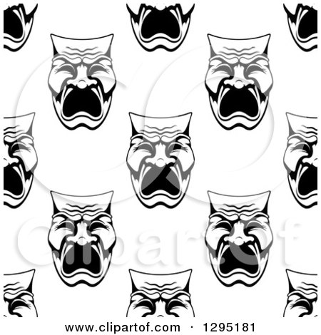 Clipart of a Seamless Background Pattern of Black and White Tragedy Theater Masks - Royalty Free Vector Illustration by Vector Tradition SM