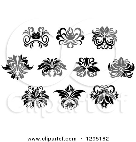 Clipart of Black and White Vintage Floral Design Elements 4 - Royalty Free Vector Illustration by Vector Tradition SM
