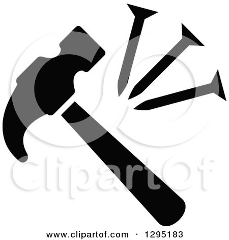 Clipart of a Black Silhouetted Hammer and Nails - Royalty Free Vector Illustration by Vector Tradition SM