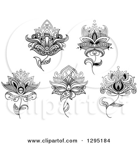 Clipart of Black and White Henna Flowers 3 - Royalty Free Vector Illustration by Vector Tradition SM