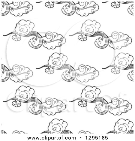 Clipart of a Seamless Background Pattern of Black and White Clouds in the Breeze - Royalty Free Vector Illustration by Vector Tradition SM