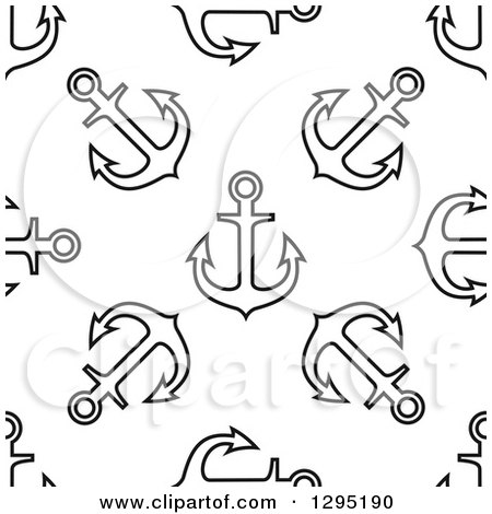 Clipart of a Seamless Black and White Pattern of Anchors 2 - Royalty Free Vector Illustration by Vector Tradition SM