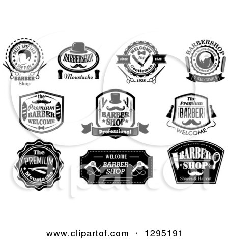 Clipart of Black and White Barber Shop Designs 4 - Royalty Free Vector Illustration by Vector Tradition SM