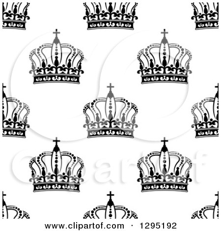 Clipart of a Seamless Background Pattern of Black and White Ornate Crowns 3 - Royalty Free Vector Illustration by Vector Tradition SM