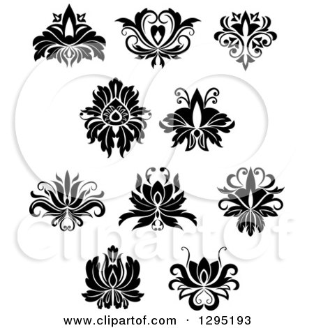 Clipart of Black and White Vintage Floral Design Elements 3 - Royalty Free Vector Illustration by Vector Tradition SM