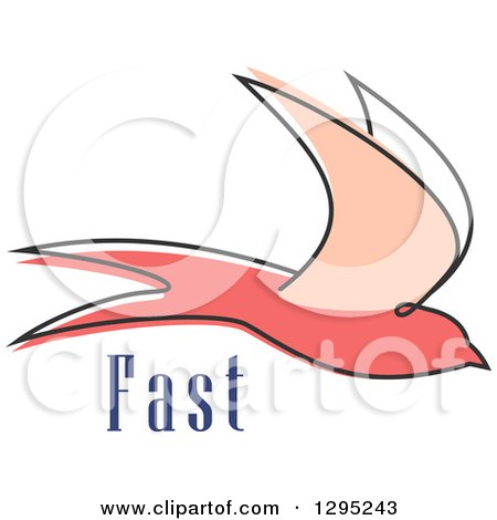 Clipart of a Sketched Flying Pink Bird and Text - Royalty Free Vector Illustration by Vector Tradition SM