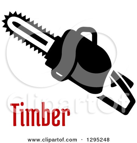 Clipart of a Black Silhouetted Chainsaw over Red Text - Royalty Free Vector Illustration by Vector Tradition SM