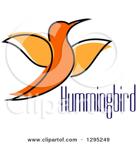 Clipart of a Sketched Orange Hummingbird and Text - Royalty Free Vector Illustration by Vector Tradition SM