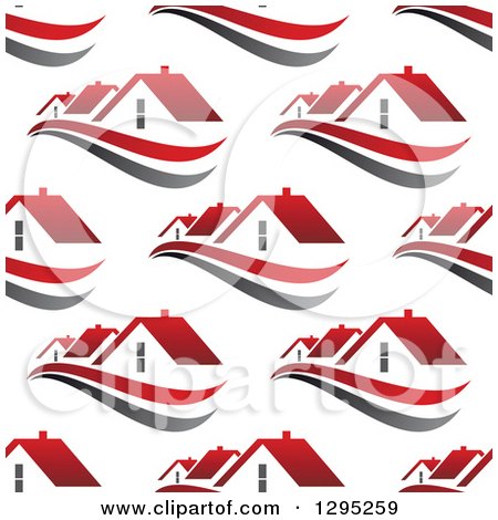Clipart of a Seamless Background Pattern of Houses with Red Roofs - Royalty Free Vector Illustration by Vector Tradition SM