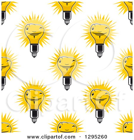 Clipart of a Seamless Background Pattern of Winking and Shining Light Bulb Characters - Royalty Free Vector Illustration by Vector Tradition SM