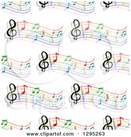 Clipart of a Seamless Background Pattern of Colorful Staffs and Music Notes - Royalty Free Vector Illustration by Vector Tradition SM