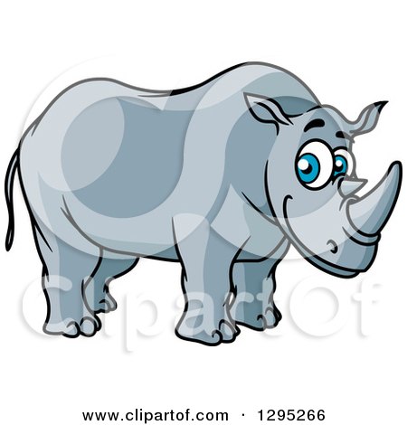 Clipart of a Cartoon Happy Blue Eyed Rhino - Royalty Free Vector Illustration by Vector Tradition SM