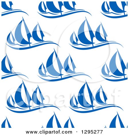 Clipart of a Seamless Pattern Background of Blue Sailboats on White 2 - Royalty Free Vector Illustration by Vector Tradition SM