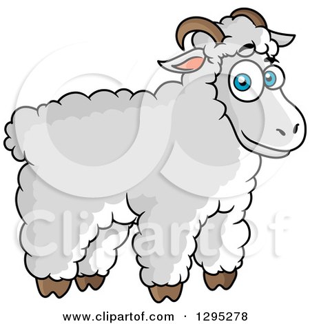 Clipart of a Cartoon Fluffy White Sheep with Blue Eyes - Royalty Free Vector Illustration by Vector Tradition SM