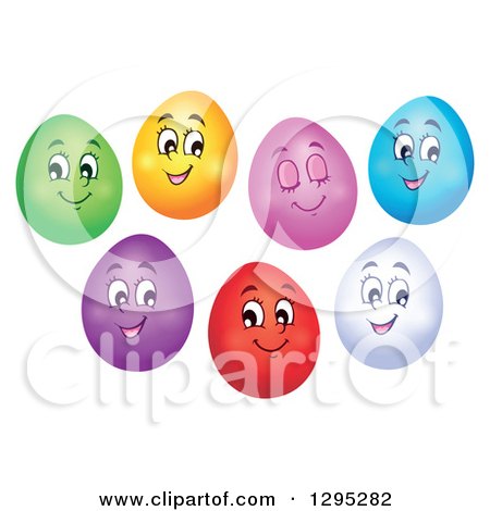 Clipart of Happy Colorful Easter Egg Characters - Royalty Free Vector Illustration by visekart