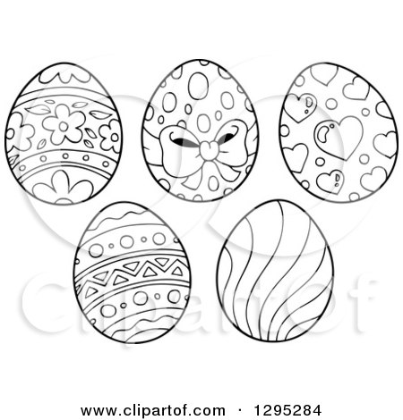 Lineart Clipart of Black and White Patterned Easter Eggs - Royalty Free Outline Vector Illustration by visekart
