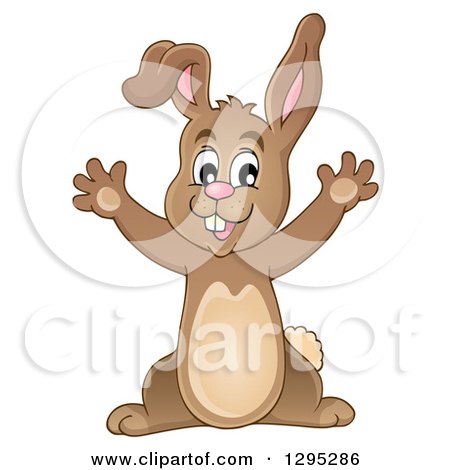 Clipart of a Happy Brown Bunny Rabbit Cheering - Royalty Free Vector Illustration by visekart
