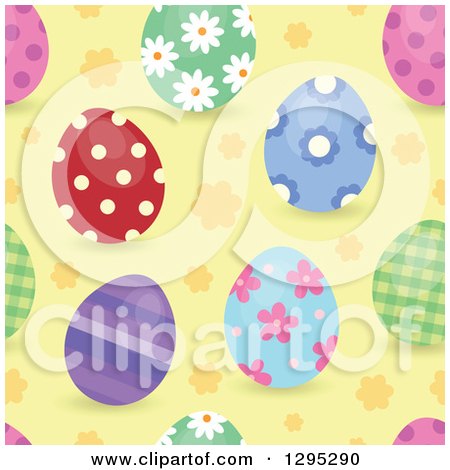 Clipart of a Seamless Patterned Easter Egg Background with Flowers and Yellow - Royalty Free Vector Illustration by visekart