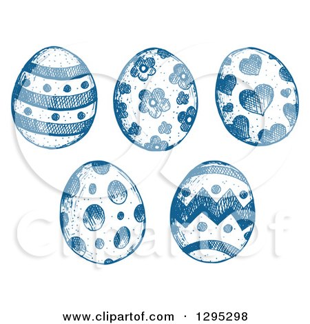 Clipart of Sketched Blue Ink Patterned Easter Eggs - Royalty Free Vector Illustration by visekart