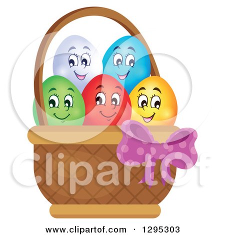 Clipart of a Basket of Happy Easter Eggs - Royalty Free Vector Illustration by visekart