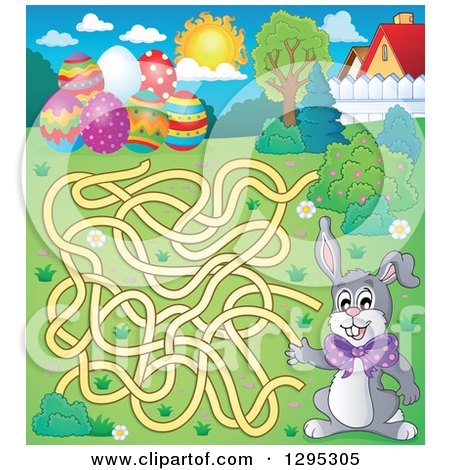 Clipart of a Maze of an Easter Bunny Rabbit Trying to Get to Eggs - Royalty Free Vector Illustration by visekart