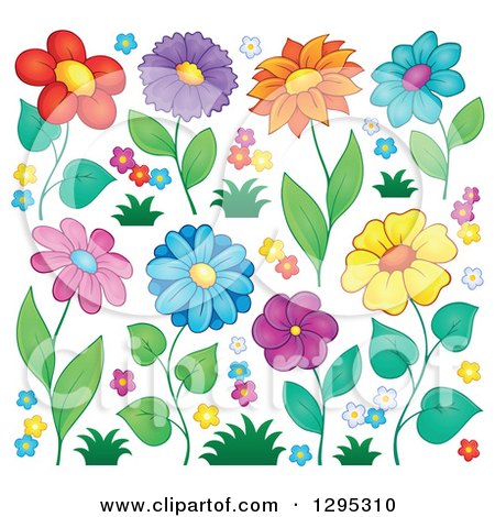 Clipart of Colorful Spring Flower Blooms and Blossoms - Royalty Free Vector Illustration by visekart