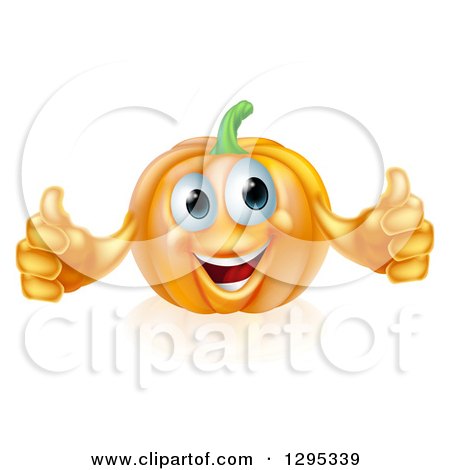 Clipart of a Pleased Pumpkin Character Giving Two Thumbs up - Royalty Free Vector Illustration by AtStockIllustration