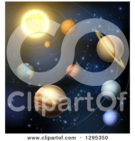 Clipart of a 3d Sun and Solar System Planets - Royalty Free Vector Illustration by AtStockIllustration