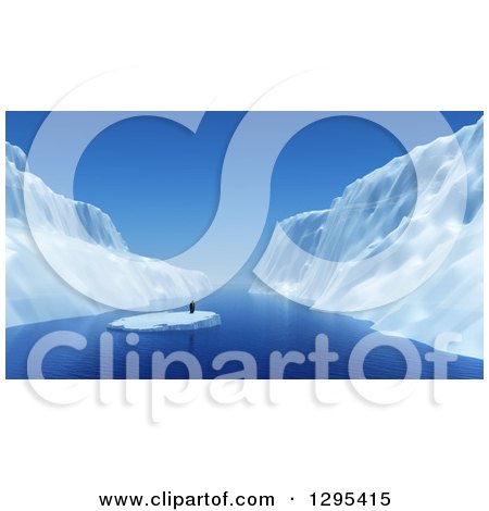 Clipart of a 3d Lone Penguin Floating on Ice - Royalty Free Illustration by KJ Pargeter